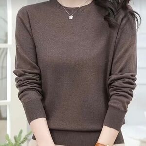 Brown 100% merino wool crew neck sweater, medium, $35
